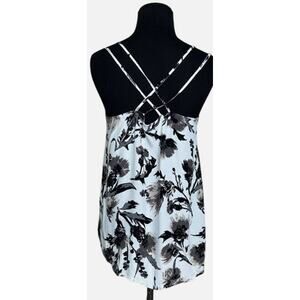 EUC Leith Floral Strappy Cami Tank Top Black & White Boho Chic Blouse Sz: XS